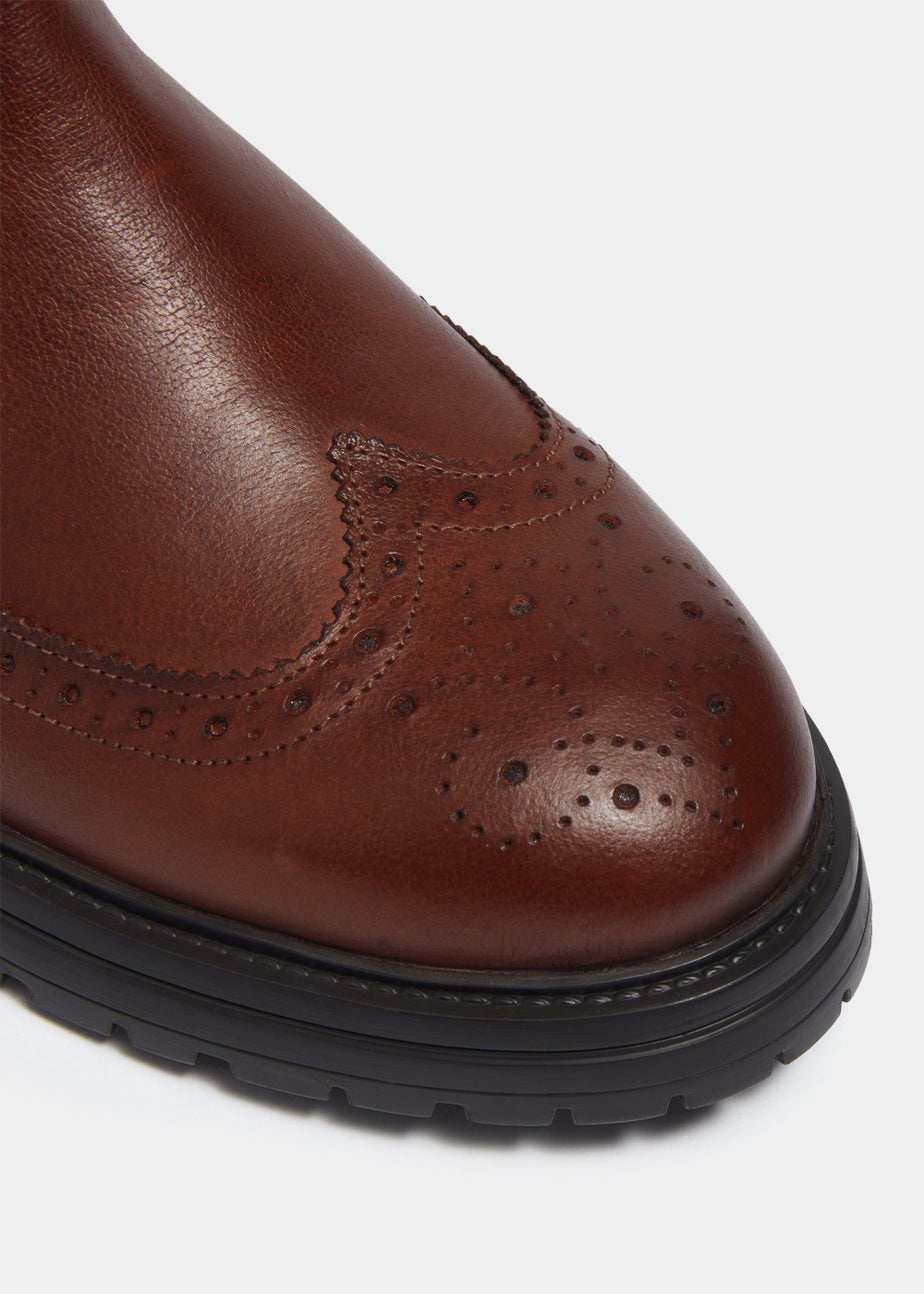Brown Leather Brogue Chelsea Boots