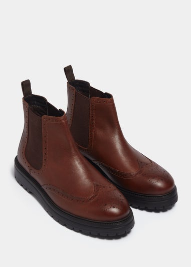 Brown Leather Brogue Chelsea Boots