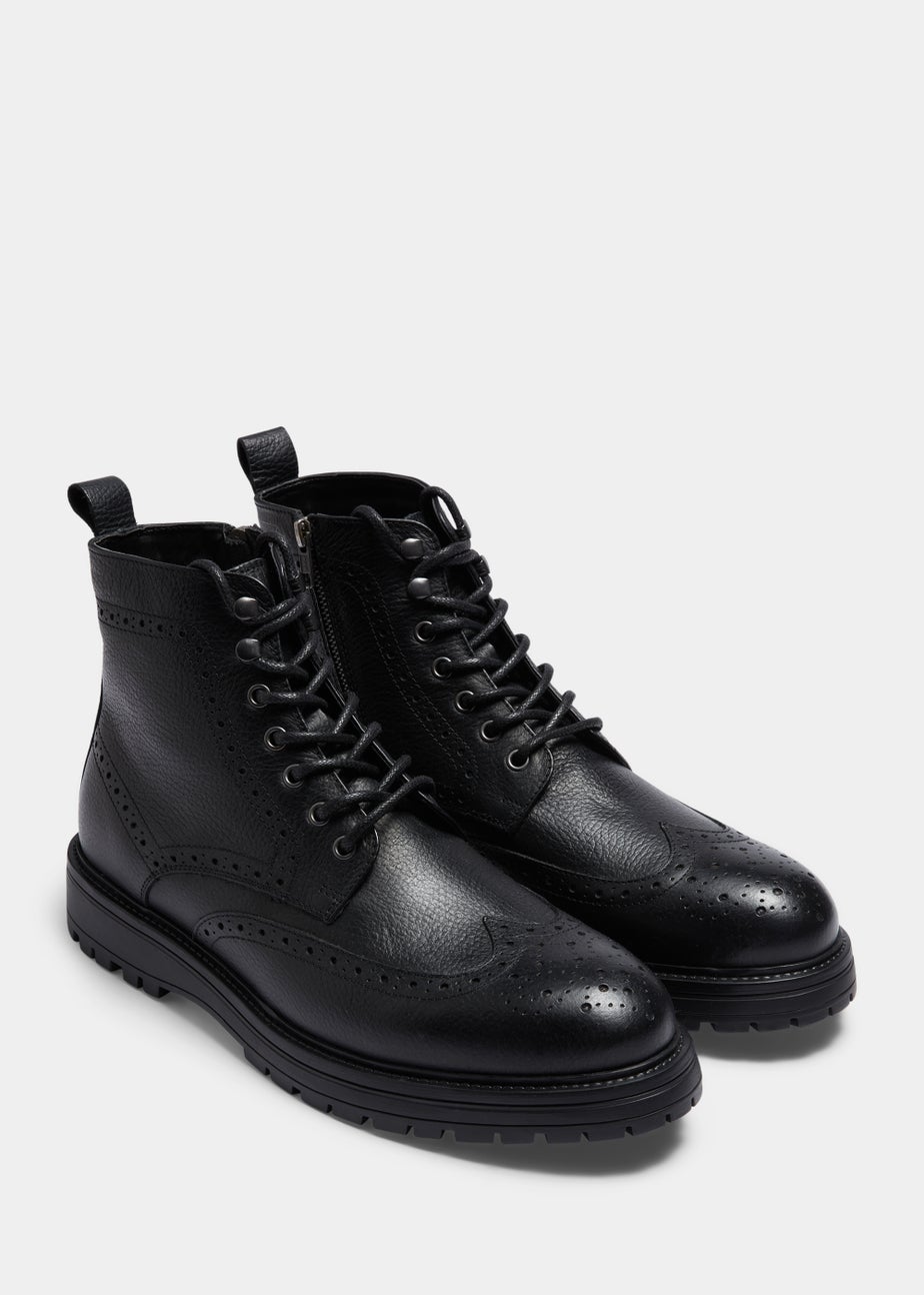 Black Leather Brogue Boots