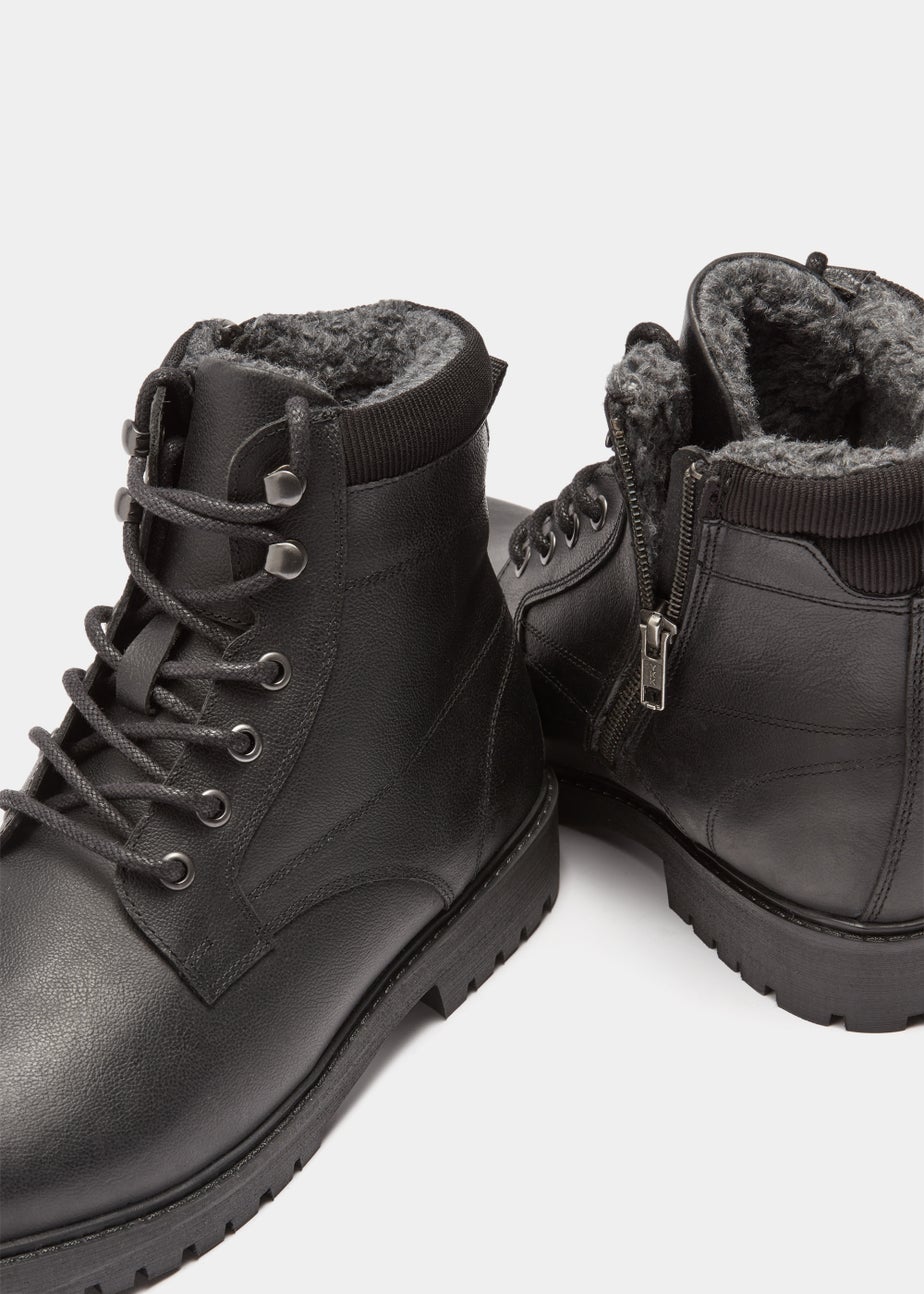 Black Real Leather Faux Fur Lined Boots Matalan