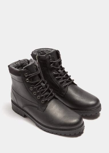 Black Real Leather Faux Fur Lined Boots Matalan