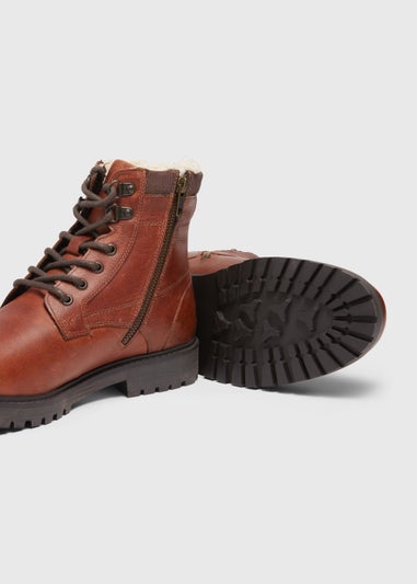 Brown Leather Faux Fur Lined Boots