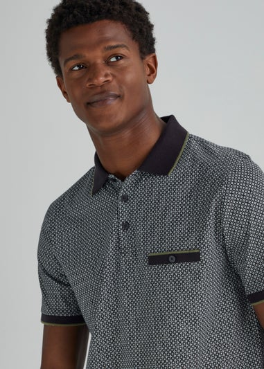 Navy Geo Print Regular Fit Polo Shirt