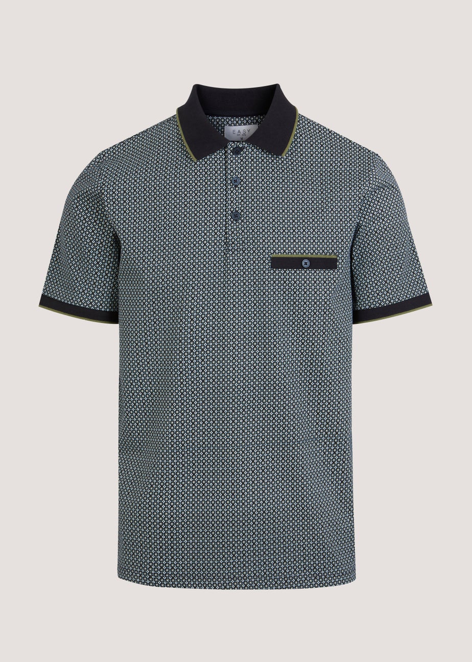 Navy Geo Print Regular Fit Polo Shirt