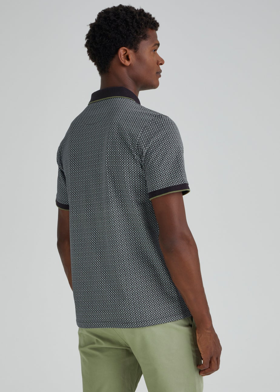 Navy Geo Print Regular Fit Polo Shirt