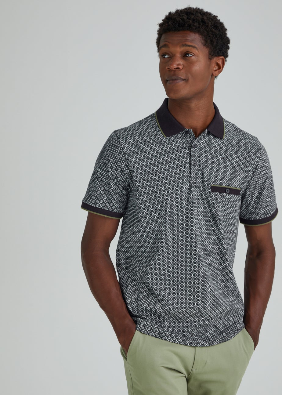 Navy Geo Print Regular Fit Polo Shirt