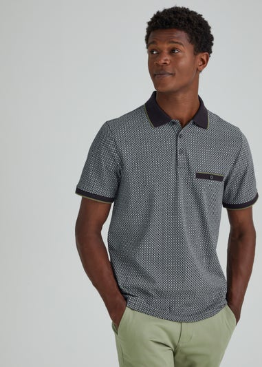 Navy Geo Print Regular Fit Polo Shirt
