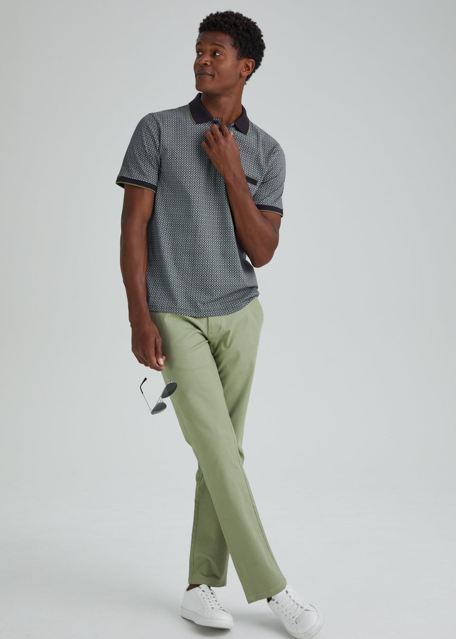 Navy Geo Print Regular Fit Polo Shirt