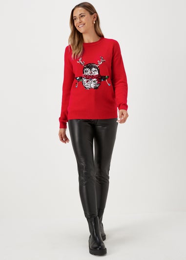 Red Sequin Penguin Christmas Jumper