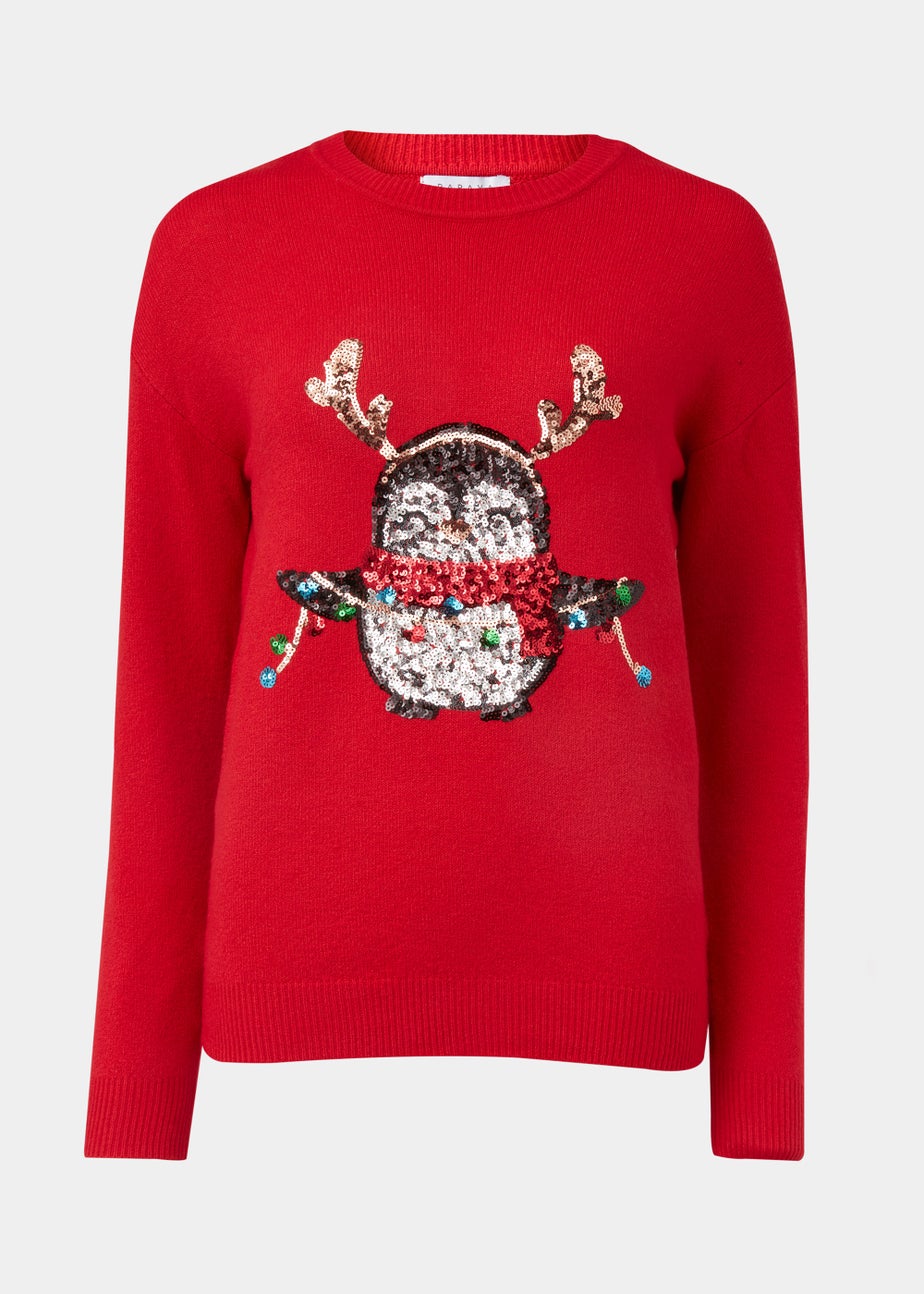 Red Sequin Penguin Christmas Jumper