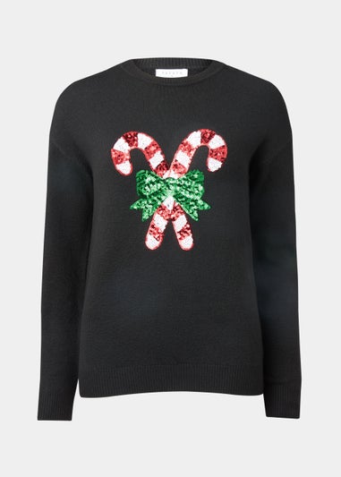 Black Sequin Christmas Candy Cane Jumper
