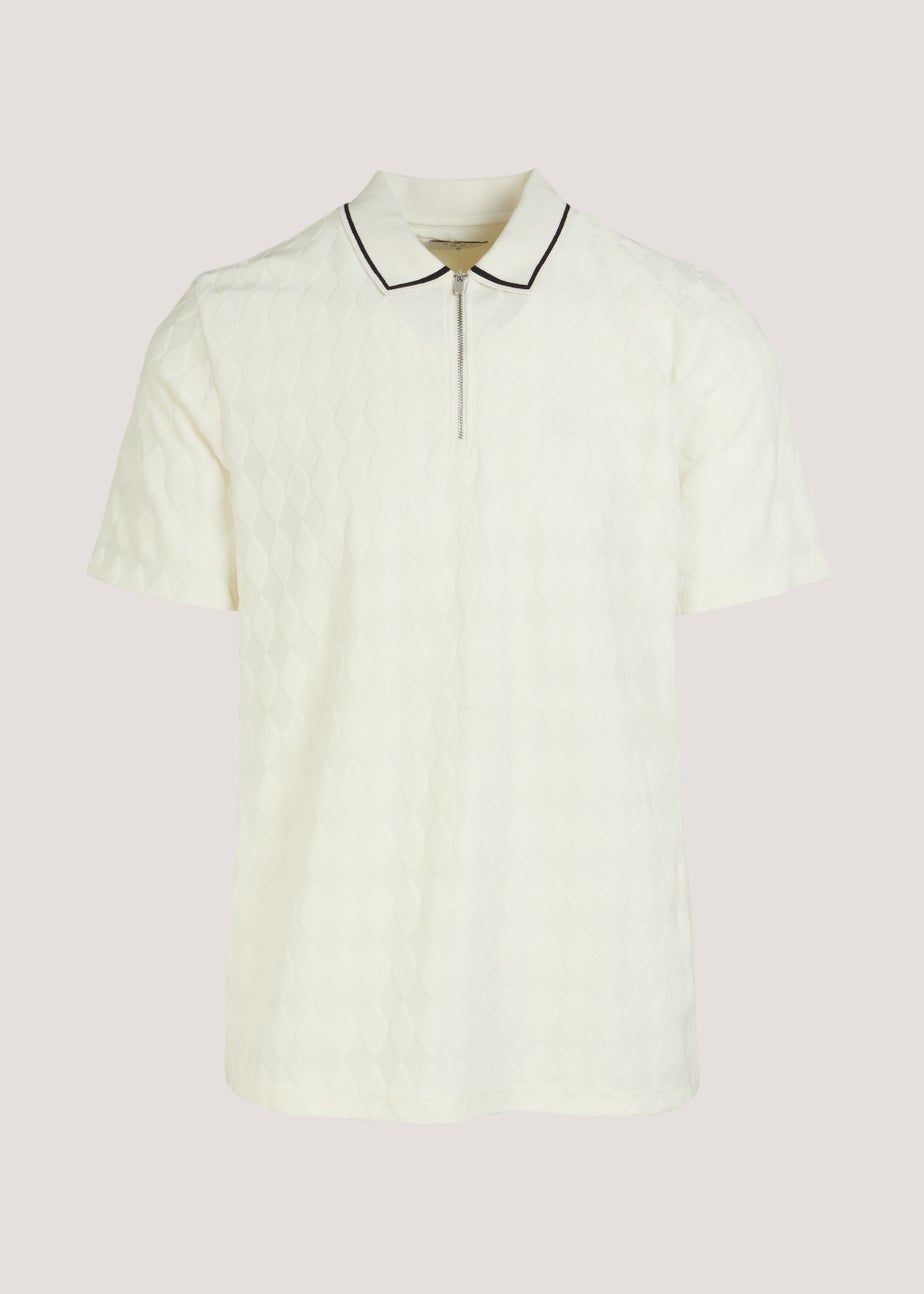 White Argyle Smart Towelling Zip Up Polo Shirt