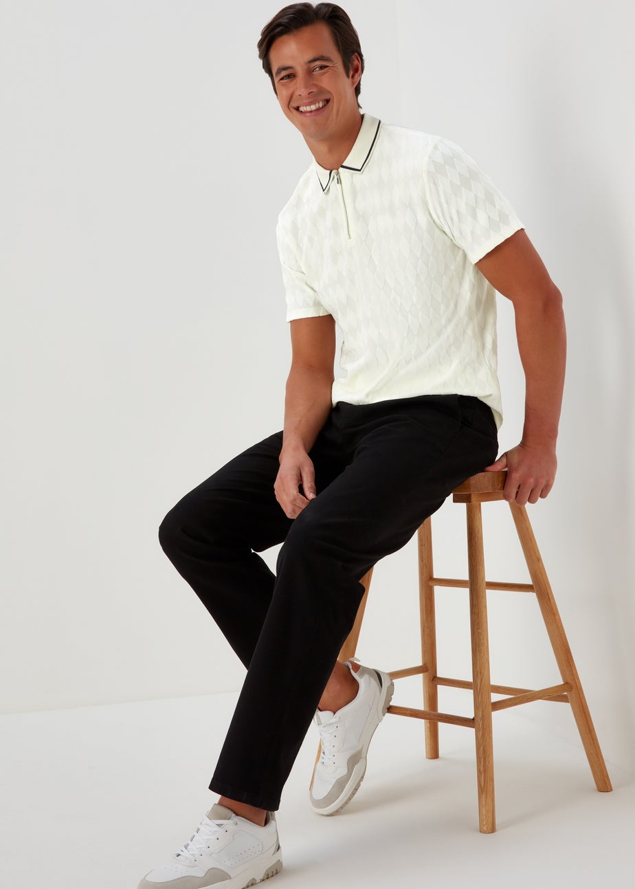 White Argyle Smart Towelling Zip Up Polo Shirt