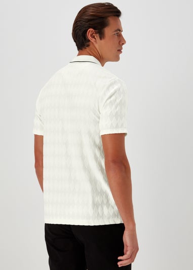 White Argyle Smart Towelling Zip Up Polo Shirt
