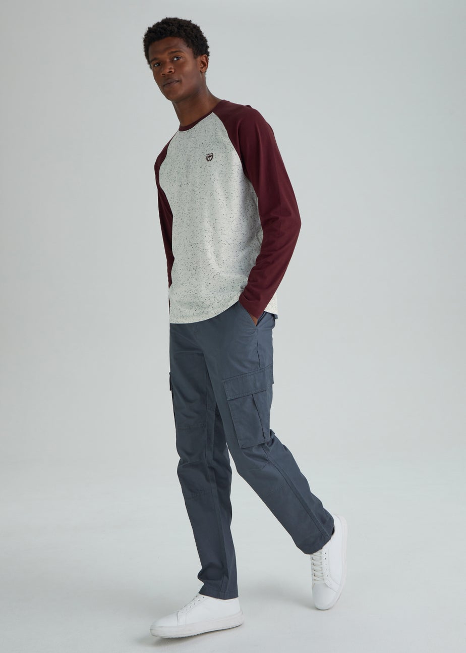 Burgundy Neppy Long Sleeve Raglan T-Shirt