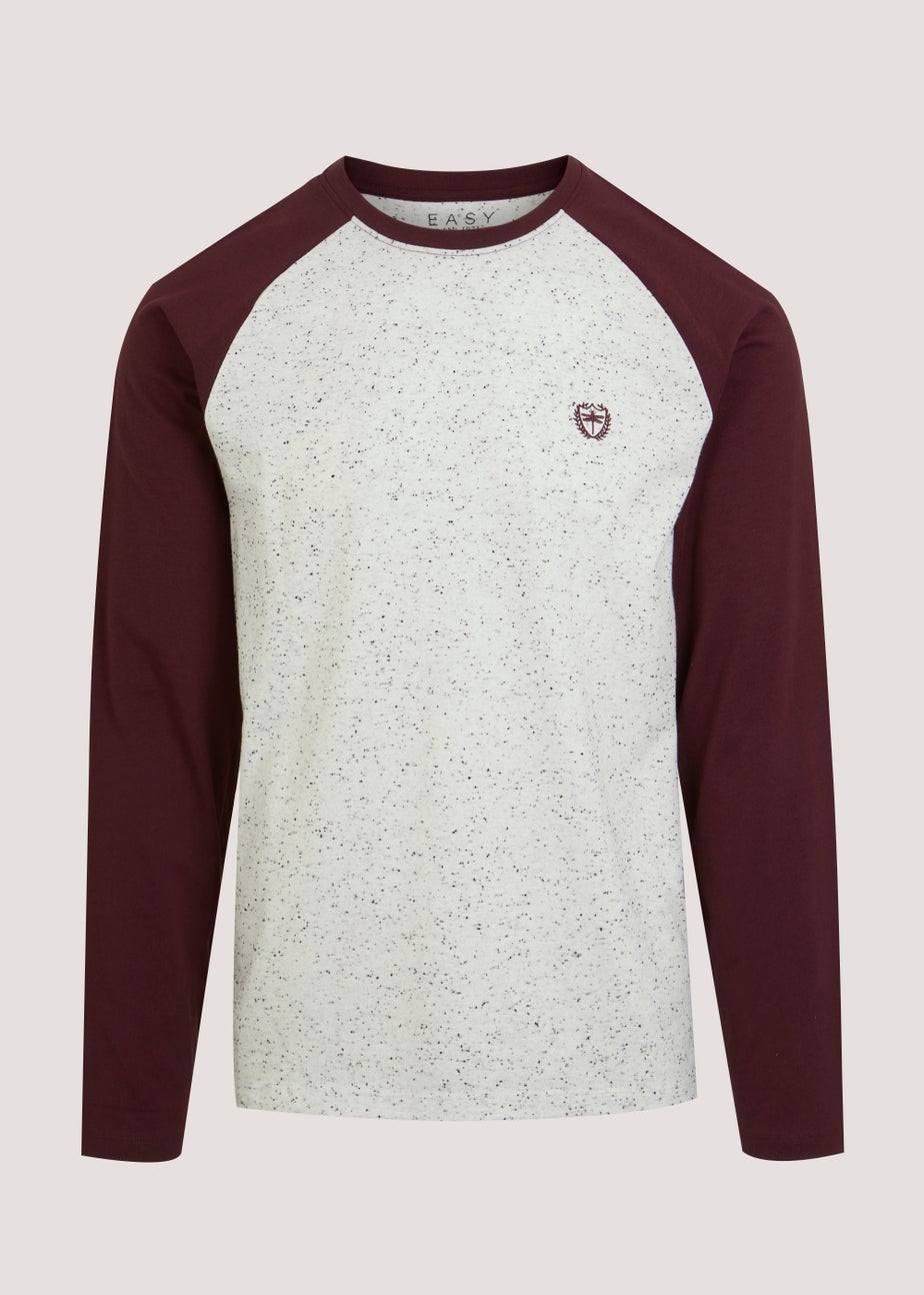 Burgundy Neppy Long Sleeve Raglan T-Shirt