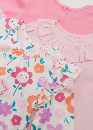 Baby 3 Pack Pink Flower Print Long Sleeve T-Shirts (Newborn-23mths)