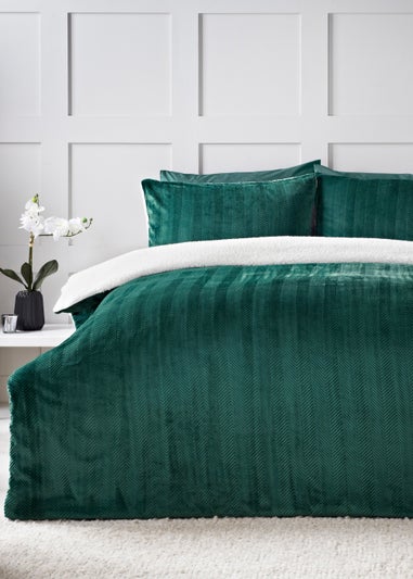 Teal Embossed Fleece Reversible Duvet Cover