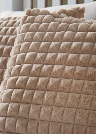 Beige Grid Faux Fur Duvet Cover