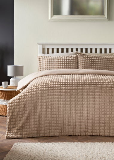 Beige Grid Faux Fur Duvet Cover