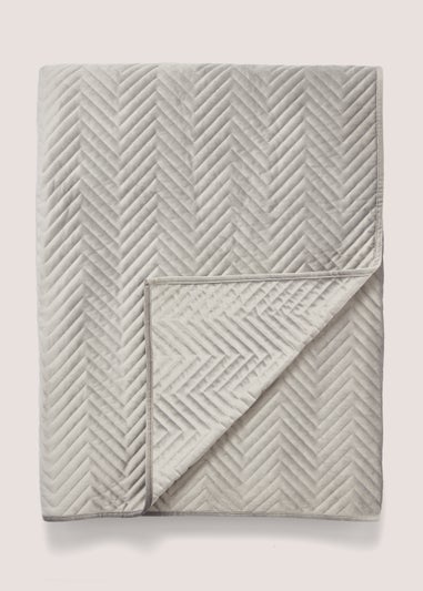 Grey Velvet Quilted Bedspread (235cm x 235cm)
