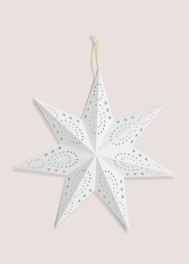 White Metal Medium Christmas Hanging Star (20cm x 40cm x 40cm)