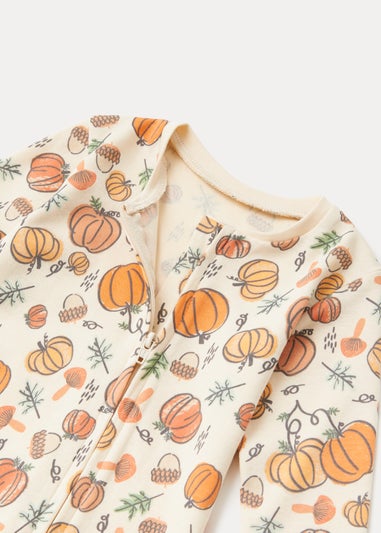 Baby Cream Pumpkin Print Zip Up Playsuit (Newborn-18mths)