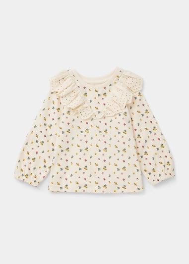 Girls Cream Ditsy Broderie T-Shirt (9mths-6yrs)