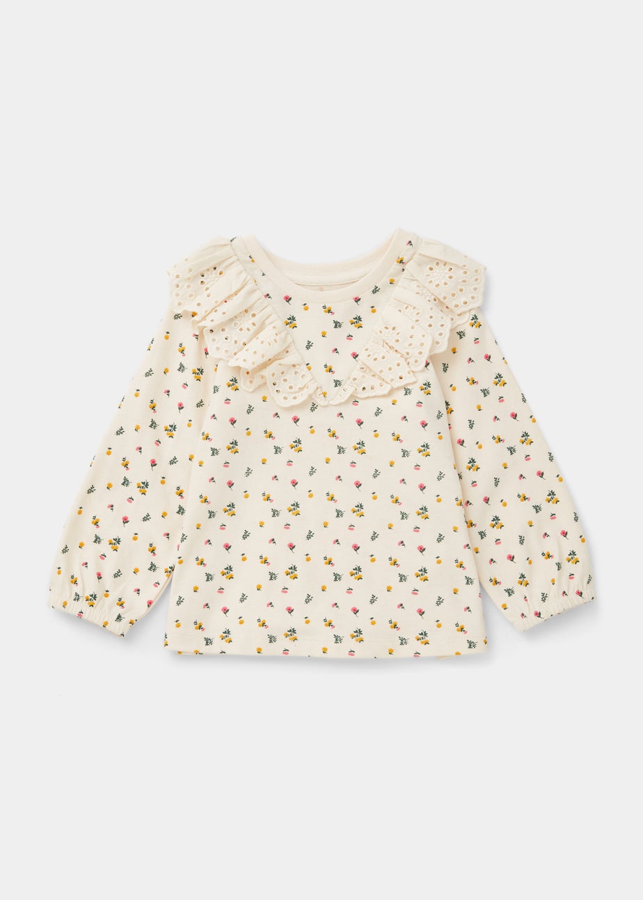 Girls Cream Ditsy Broderie T-Shirt (9mths-6yrs)