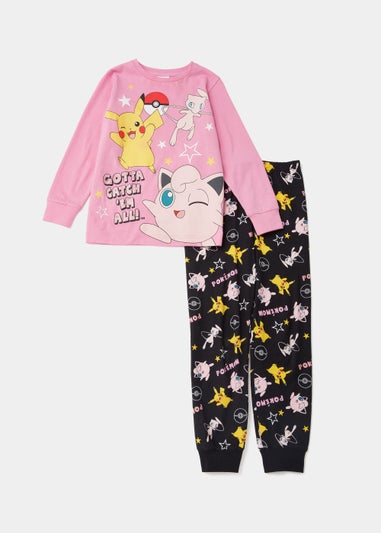 Kids Pink Black Pokémon Jersey Pyjama Set (5-12yrs) Matalan