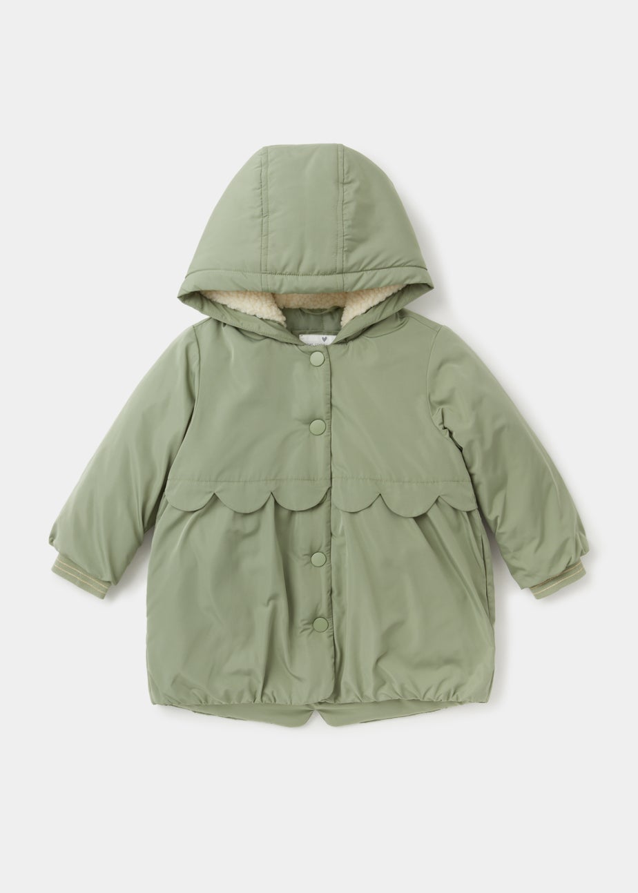 Girls Khaki Scallop Parka Coat (9mths-6yrs)