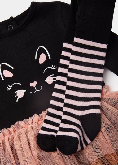 Baby Black Cat Bodysuit Tutu & Tights Set (Newborn-18mths)
