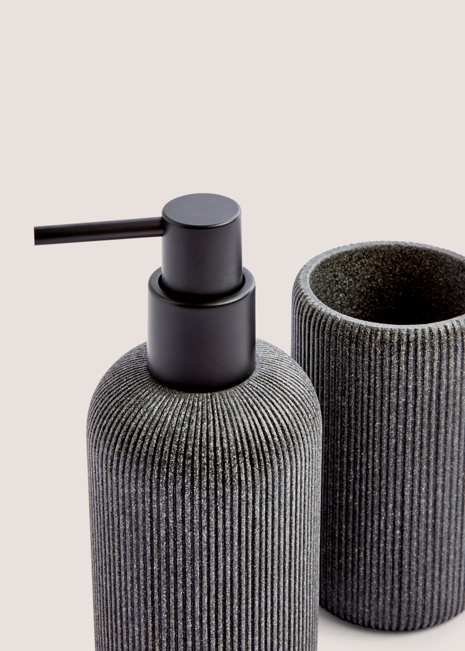 Grey Resin Soap Dispenser & Tumbler Set