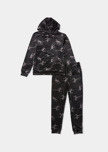 Boys Grey Football Embossed Hoodie & Bottoms Set (4-13yrs)