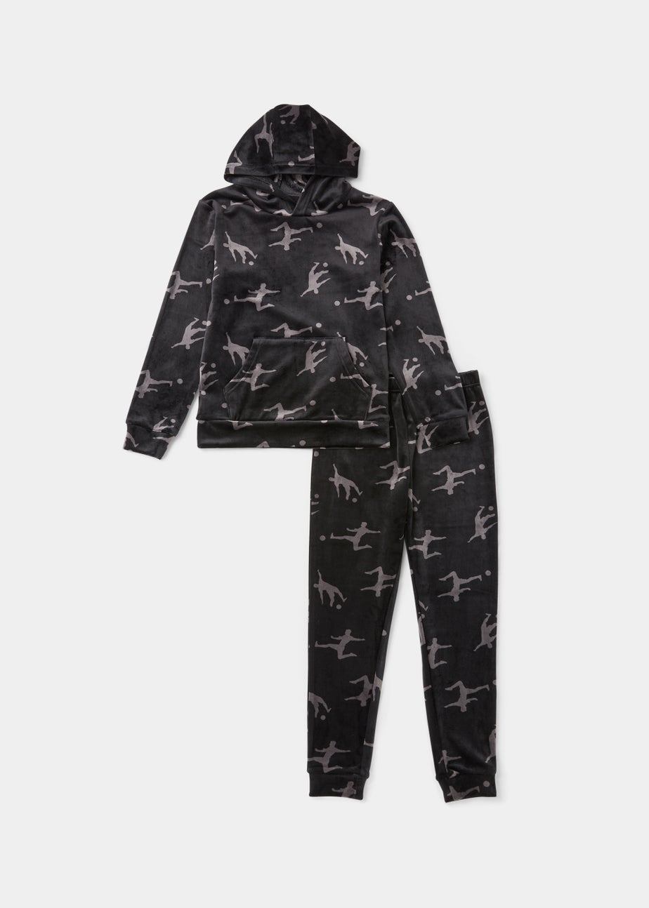 Boys Grey Football Embossed Hoodie & Bottoms Set (4-13yrs)