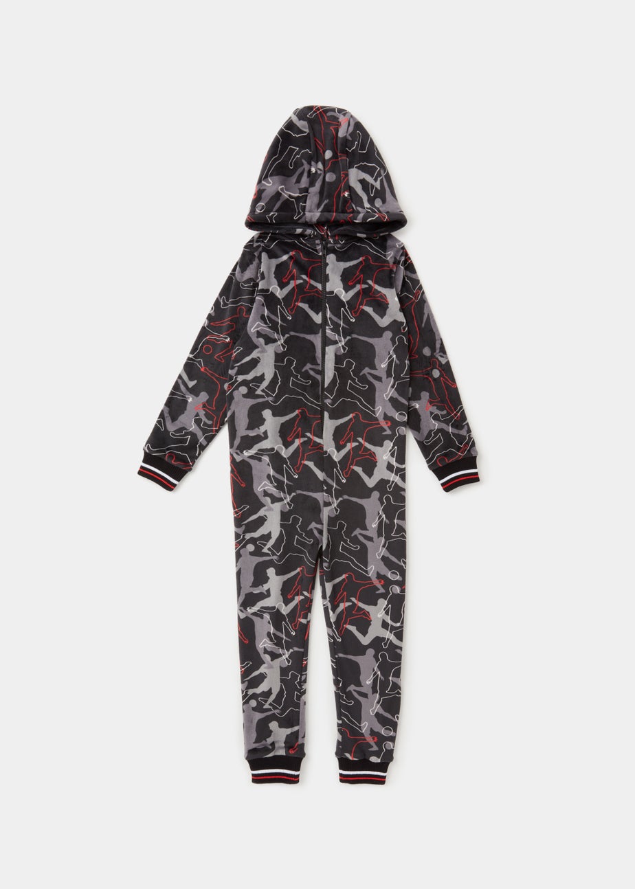 Boys Black Football Onesie (4-13yrs)