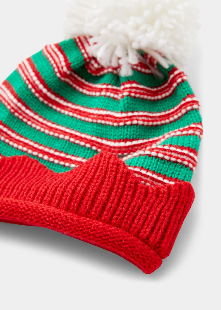Red & Green Christmas Elf Baby Bobble Hat (Newborn-2yrs)