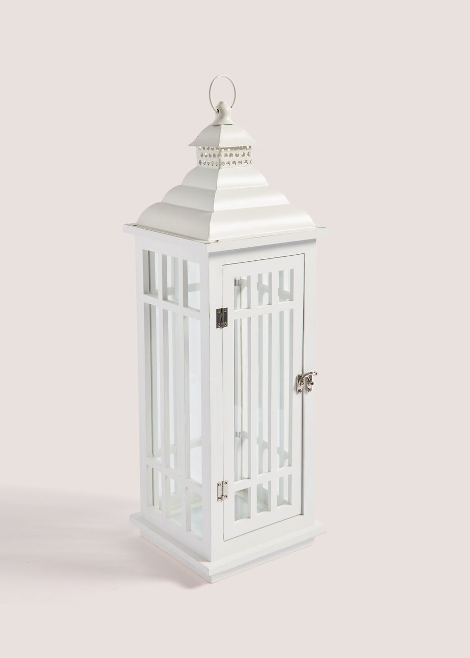 White Medium Wood & Metal Lantern