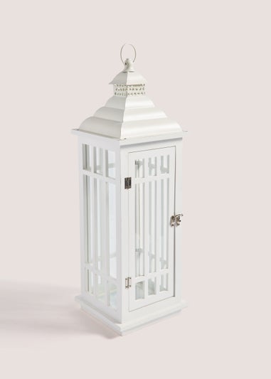 White Medium Wood & Metal Lantern