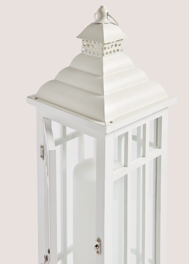 White Medium Wood & Metal Lantern
