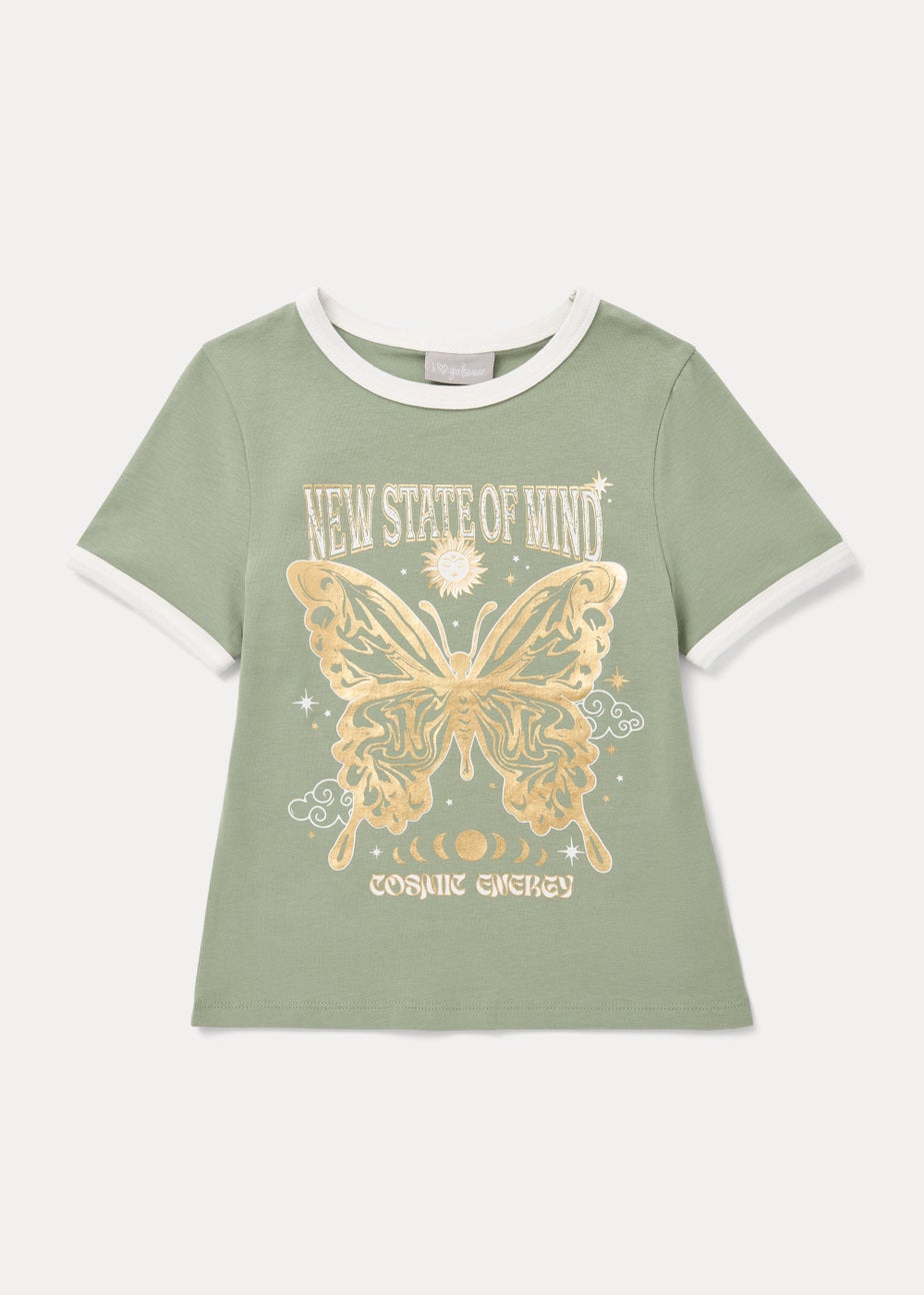 Girls Khaki Ringer T-Shirt (7-15yrs)