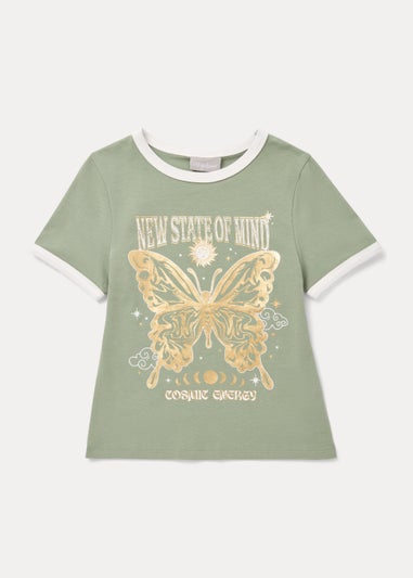 Girls Khaki Ringer T-Shirt (7-15yrs)