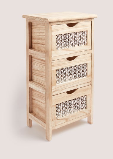 Natural Metal Wood 3 Drawers (63cm x 35cm x 25cm)