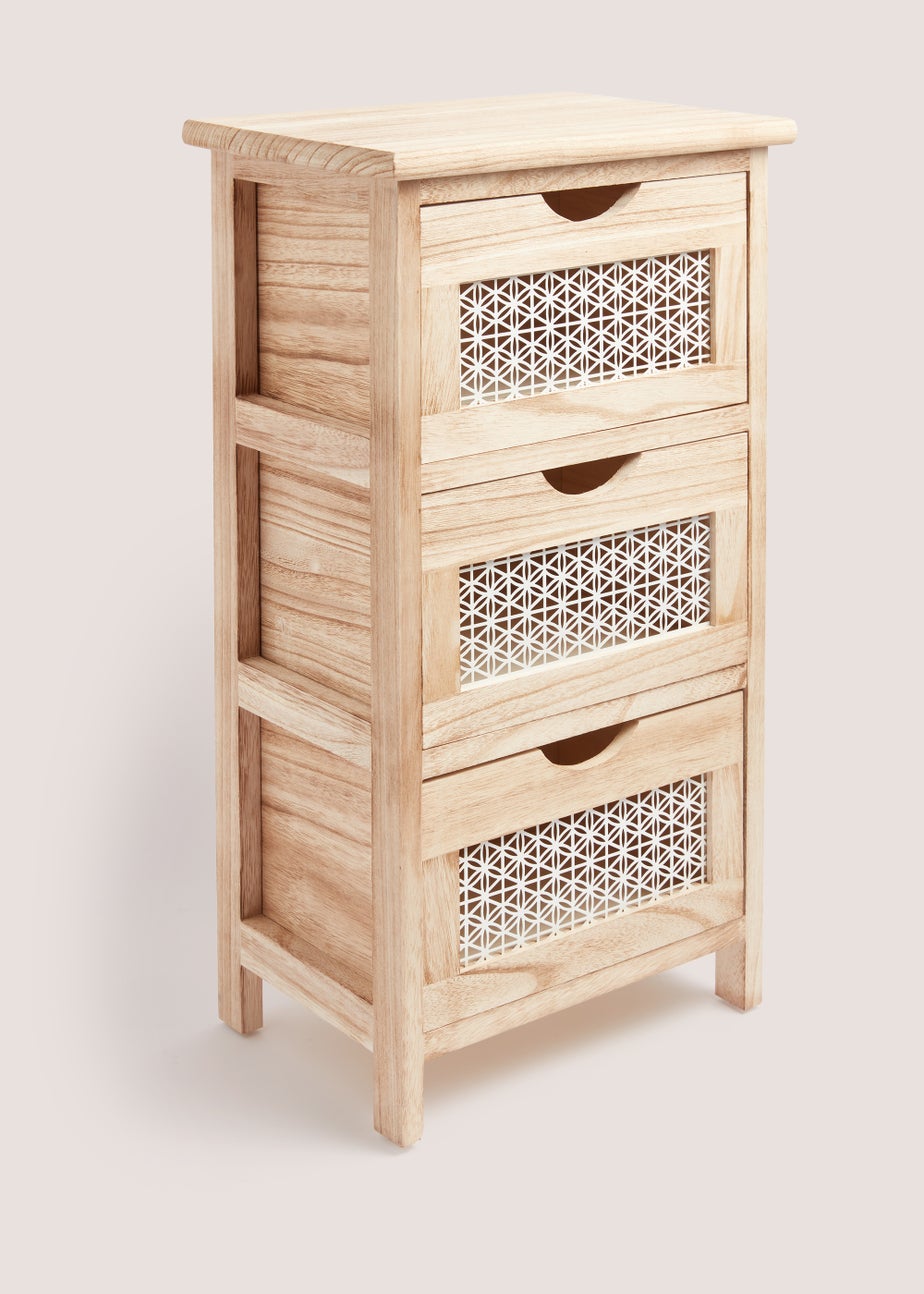 Natural Metal Wood 3 Drawers (63cm x 35cm x 25cm)