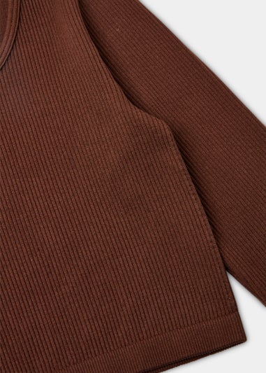 Girls Brown Seamless Long Sleeve Top (7-15yrs)