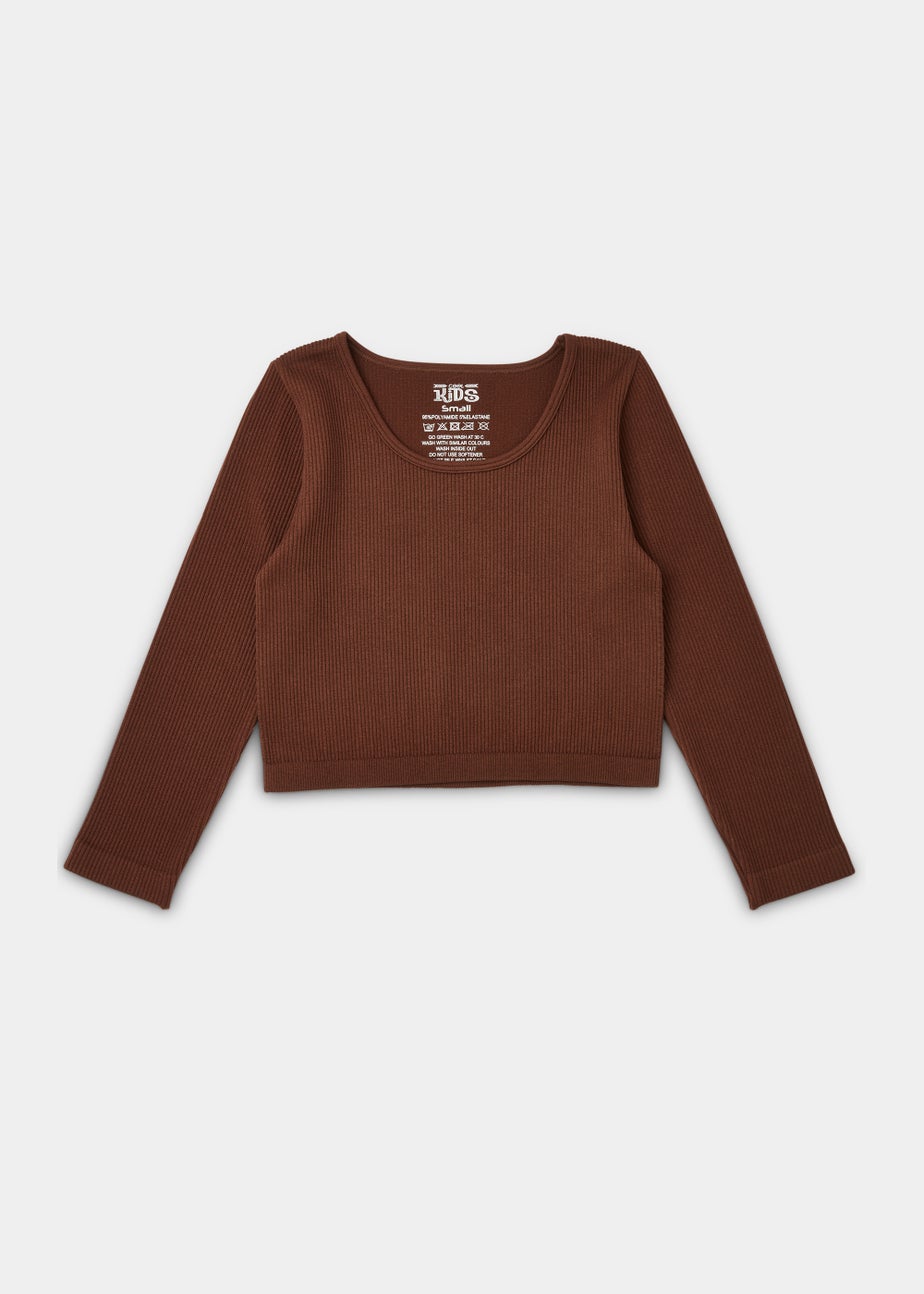 Girls Brown Seamless Long Sleeve Top (7-15yrs)