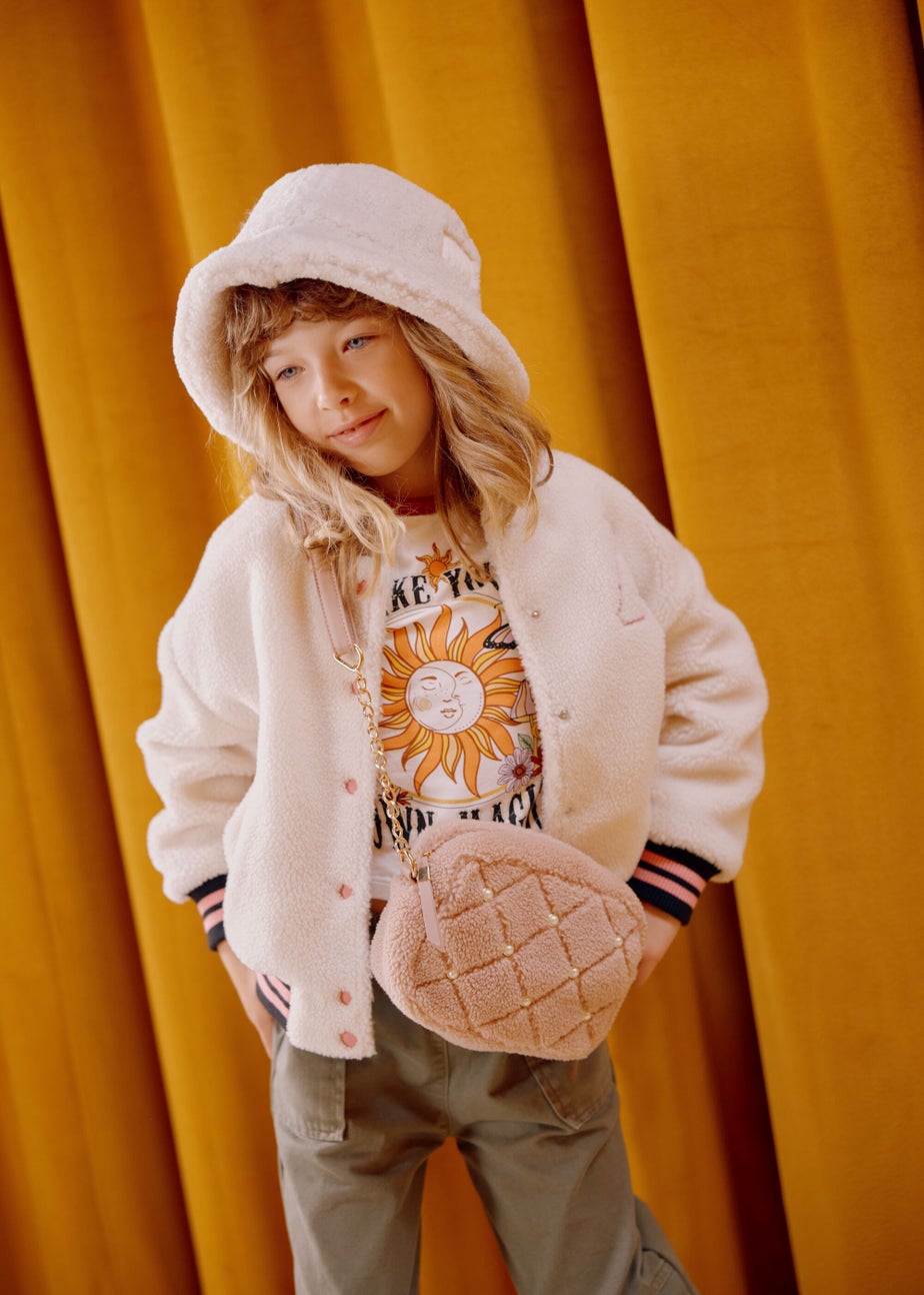 Girls Cream Borg Bomber Jacket (4-13yrs)