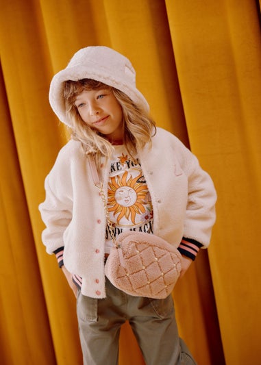 Girls Cream Borg Bomber Jacket (4-13yrs)