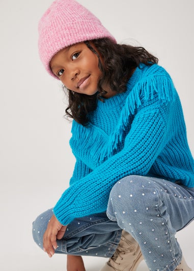 Girls Blue Fringe Jumper (4-13yrs)