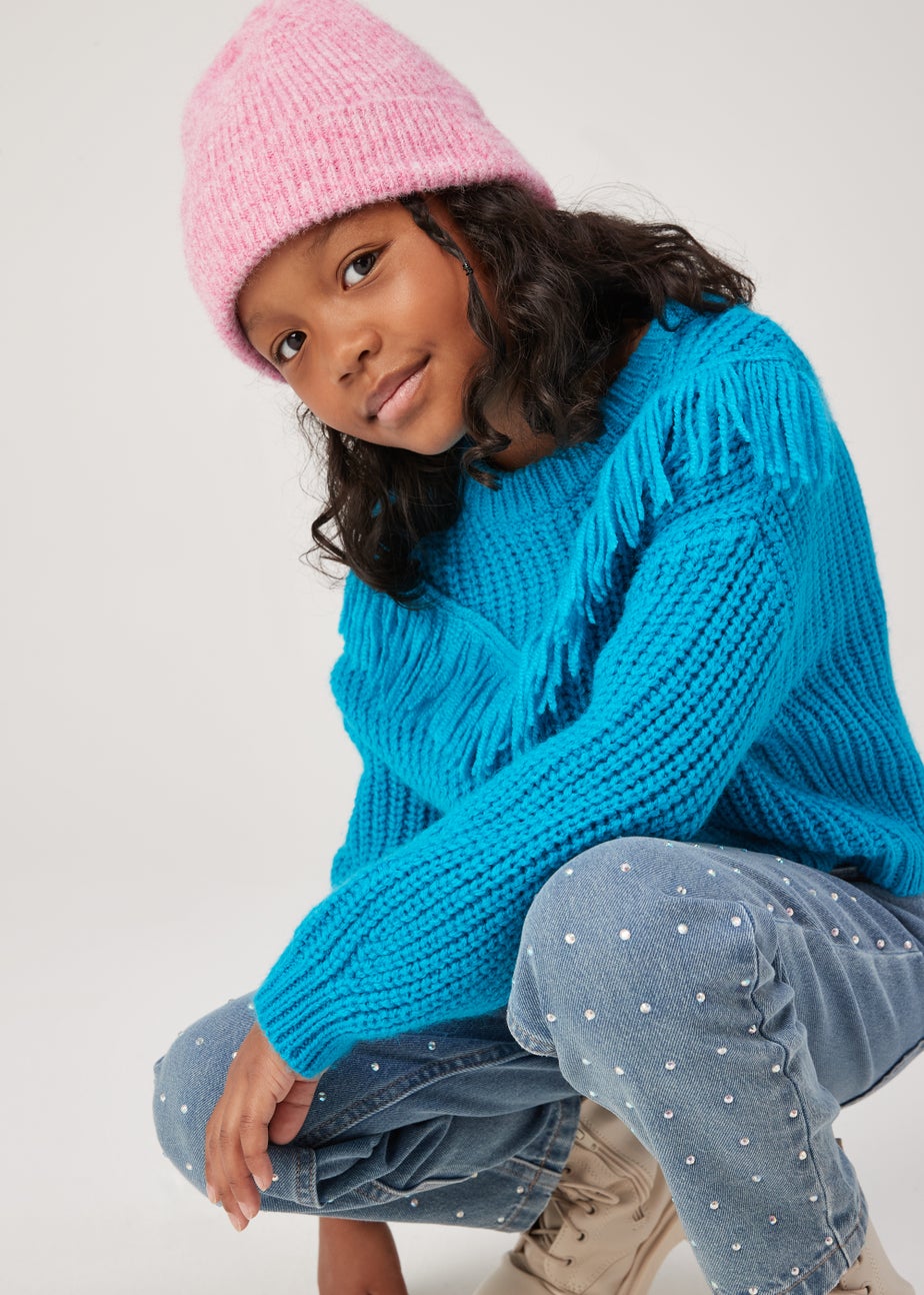 Girls Blue Fringe Jumper (4-13yrs)